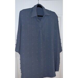 Women’s Xl Tunic Collared Textured Long Length Light Blue Blouse 3/4 Sleeve